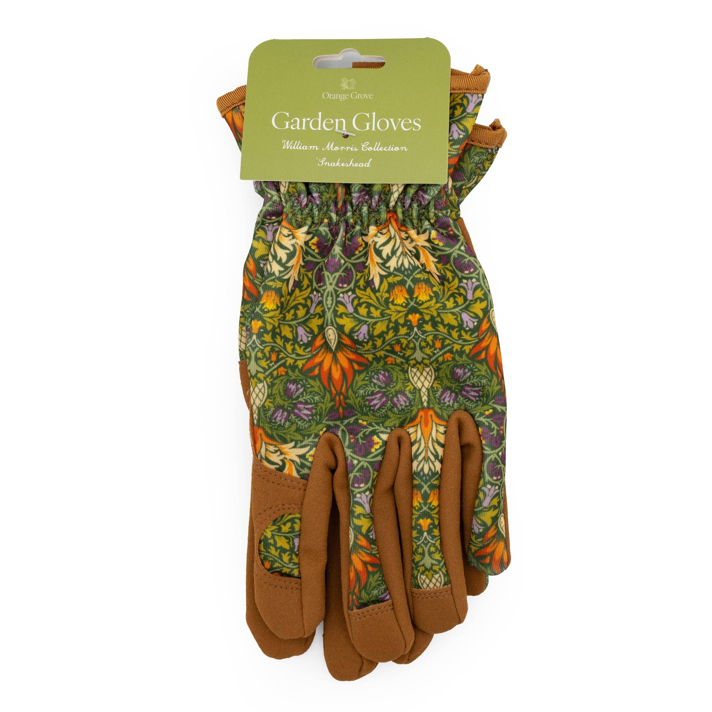Orange Grove Gardening Gloves - Women's One Size – William Morris Snakeshead Design - Image 2